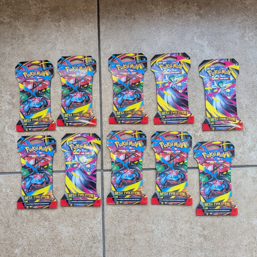 Pokemon Trading Card Game TCG: Mega Evolution Sleeved 10 Booster Packs Sealed